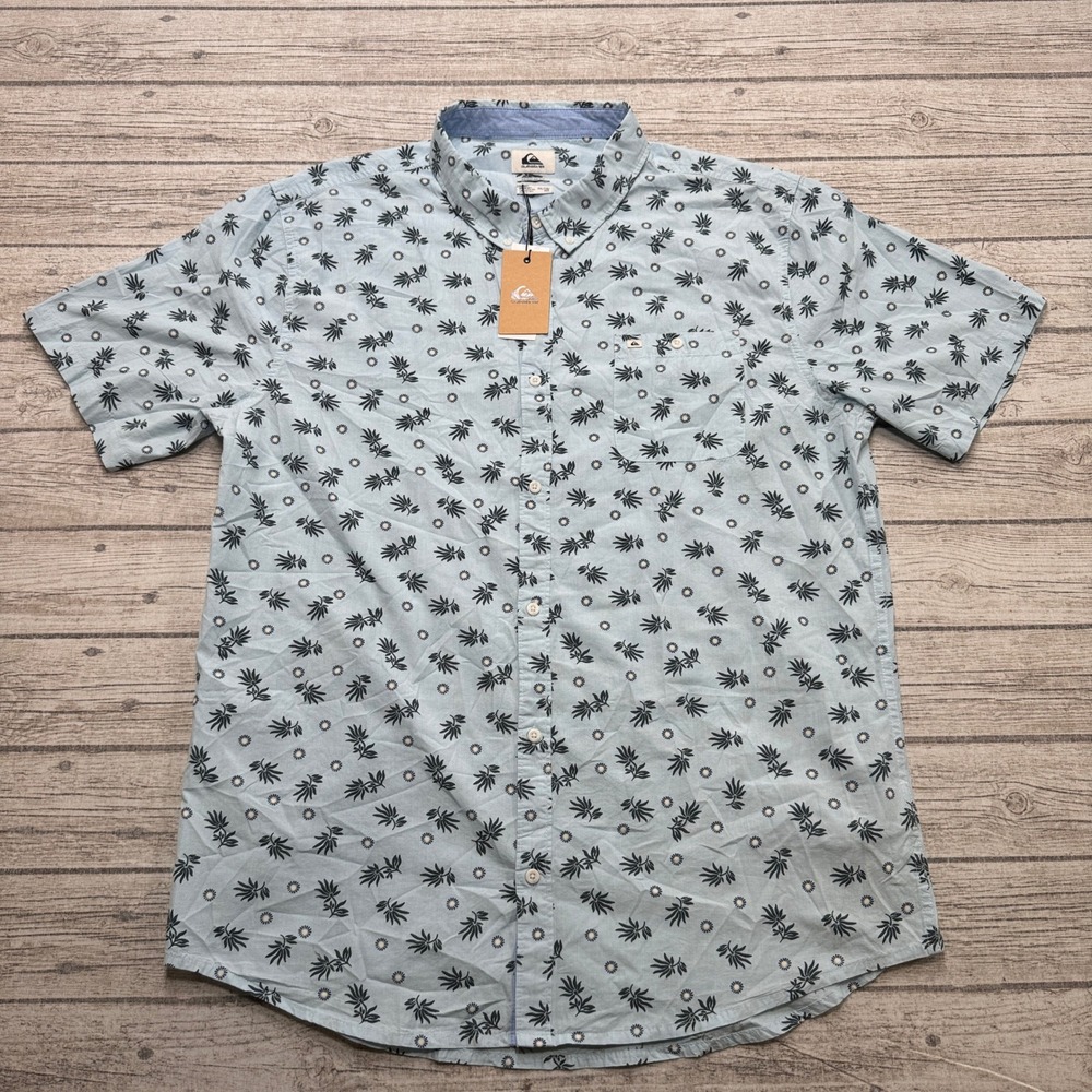 NEW Quiksilver Shirt Men's 2XL Blue Floral From Ocean To Paradise Button Down